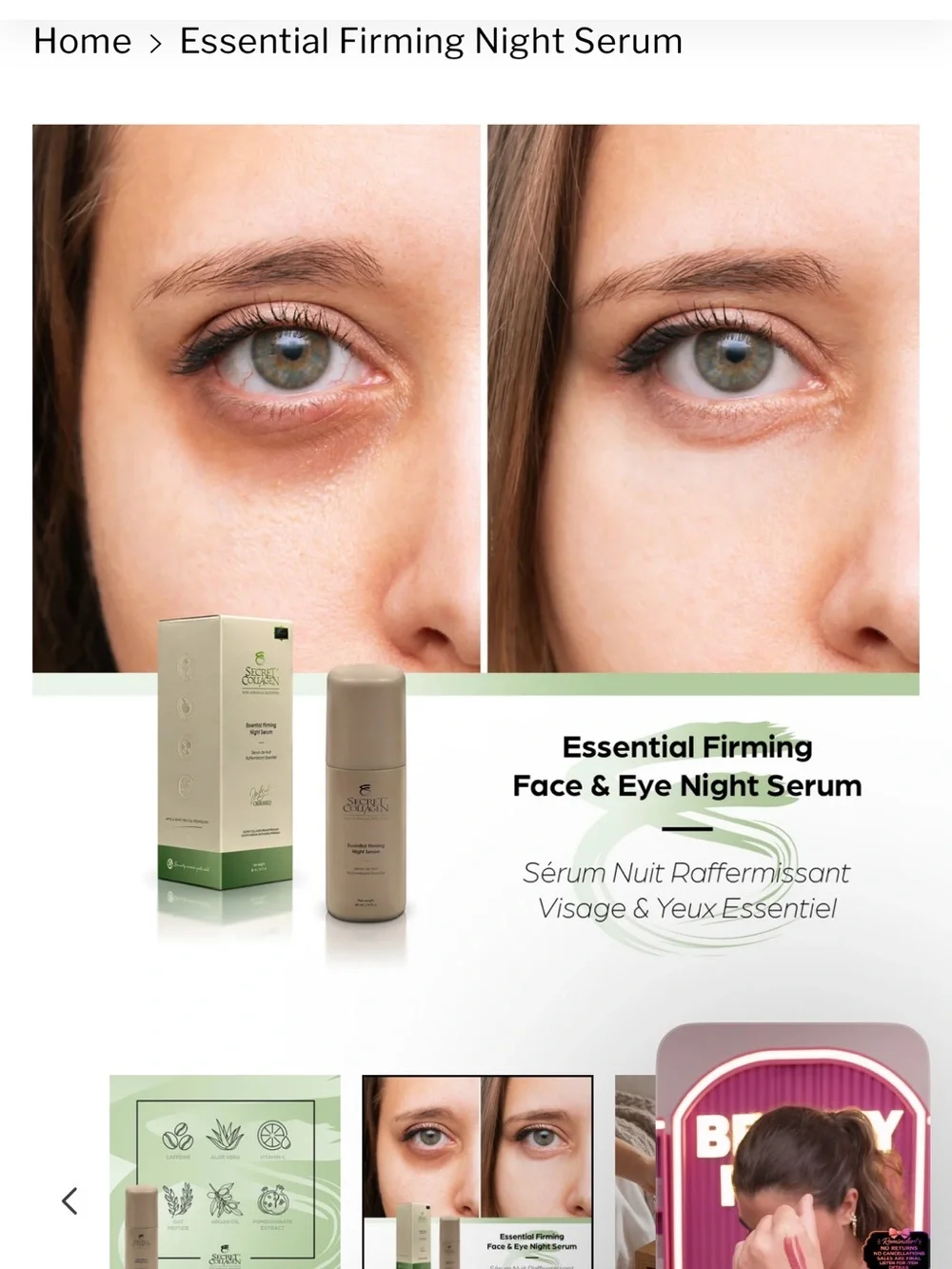 Essential Firming Face & Eye Night Serum — White